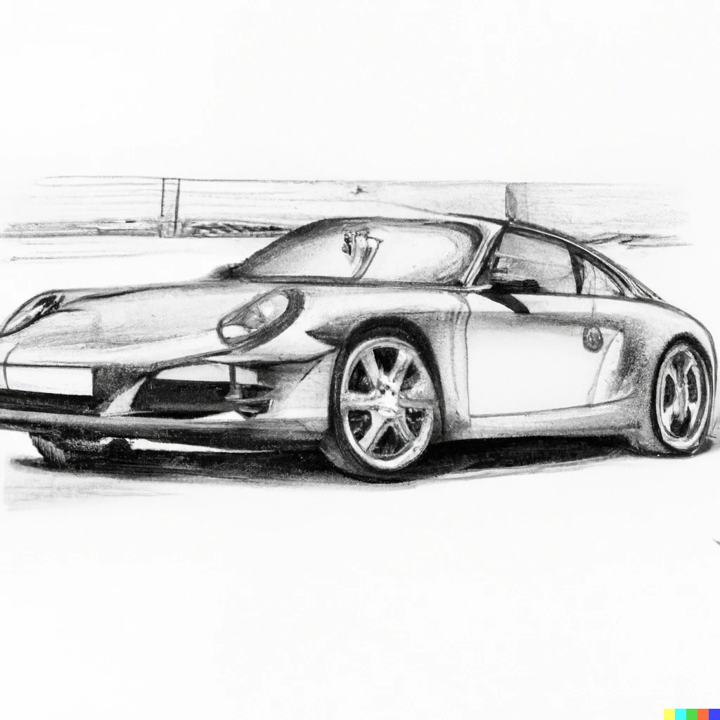 A hand drawn sketch of a Porsche 911